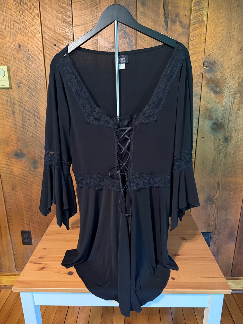 Dare to Wear 5X Gothic Corset Top Black Lace Bell Sleeve Whimsigoth Blouse Plus